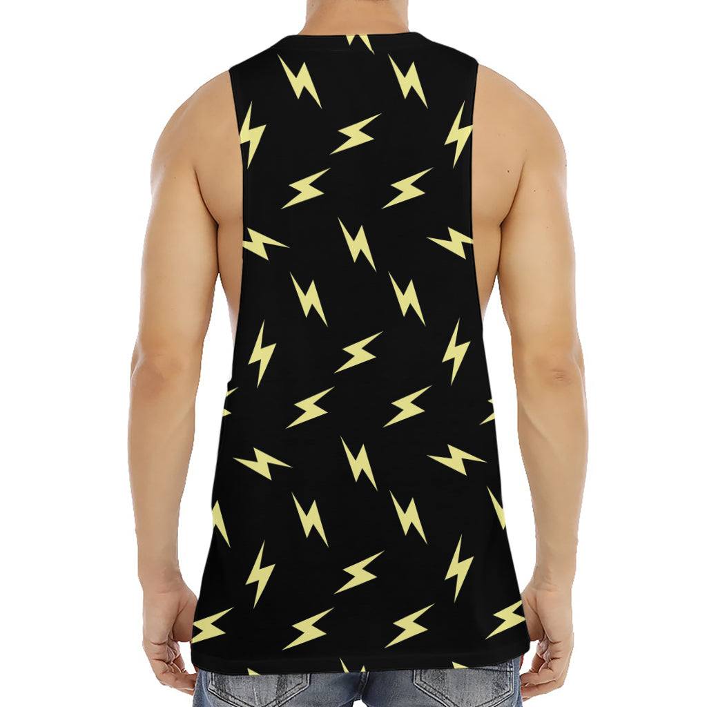 Black And Yellow Lightning Pattern Print Men's Muscle Tank Top