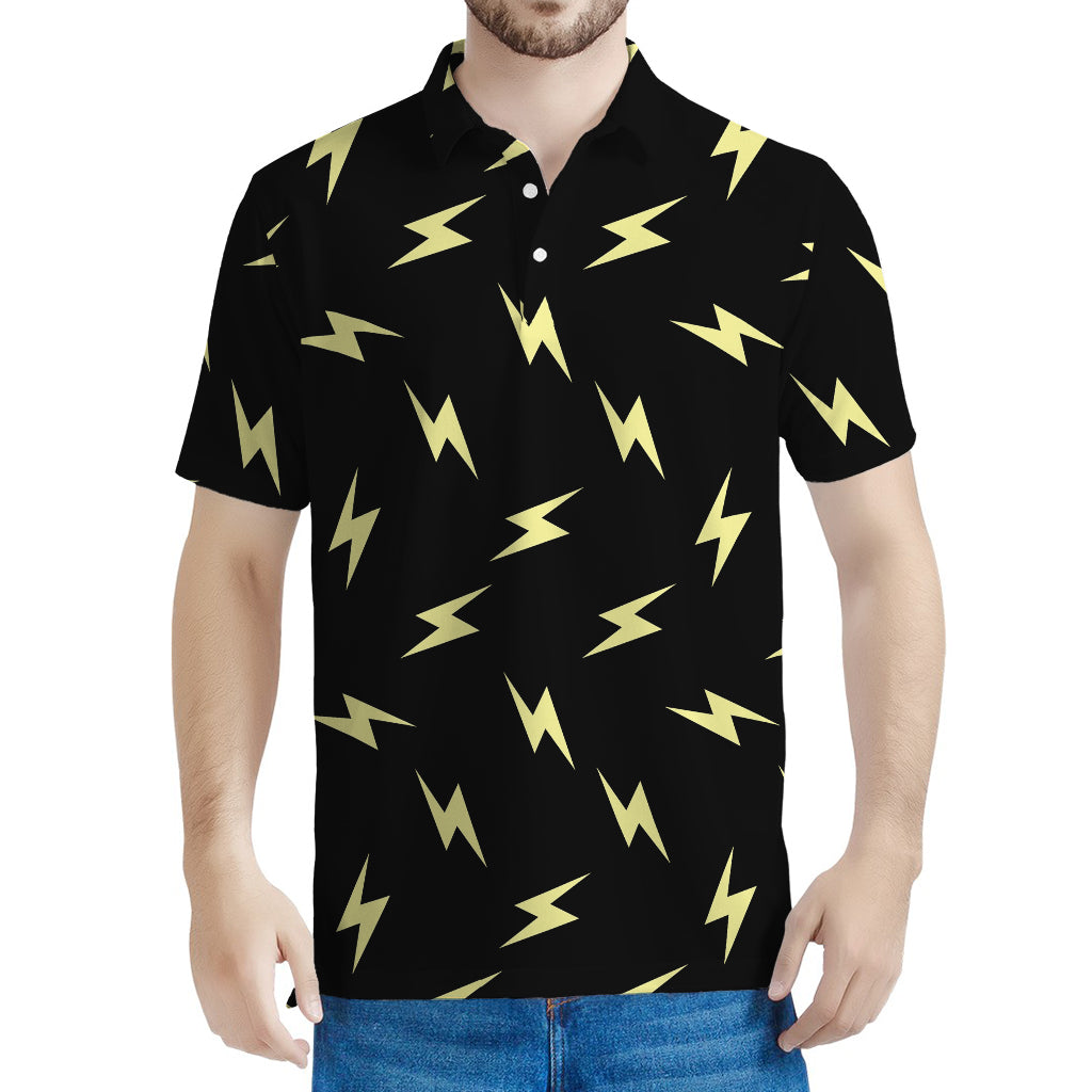 Black And Yellow Lightning Pattern Print Men's Polo Shirt