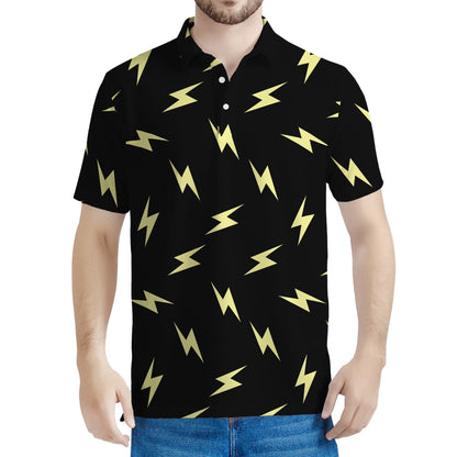 Black And Yellow Lightning Pattern Print Men's Polo Shirt