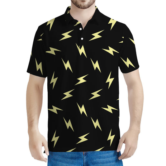 Black And Yellow Lightning Pattern Print Men's Polo Shirt