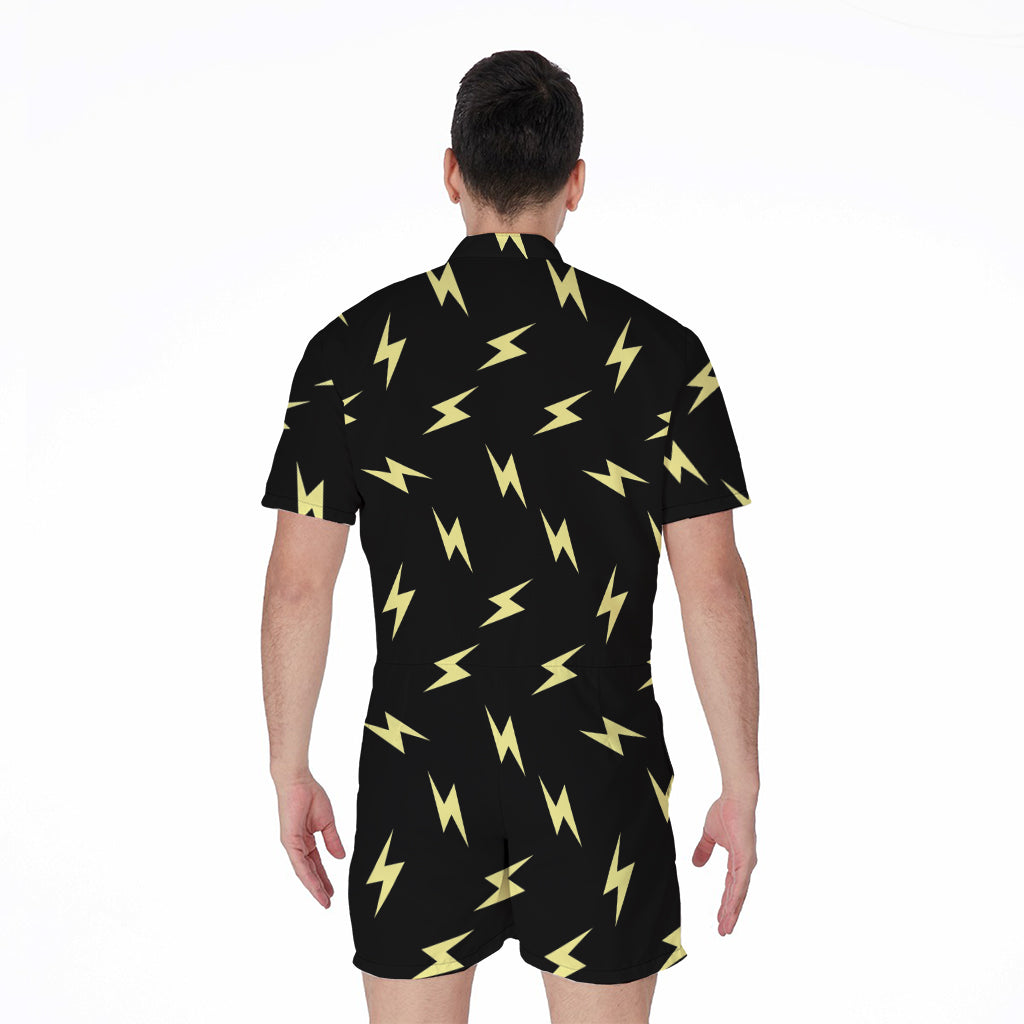 Black And Yellow Lightning Pattern Print Men's Rompers
