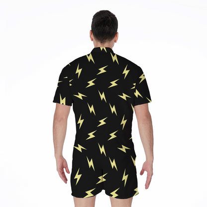 Black And Yellow Lightning Pattern Print Men's Rompers