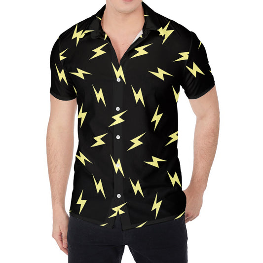 Black And Yellow Lightning Pattern Print Men's Shirt