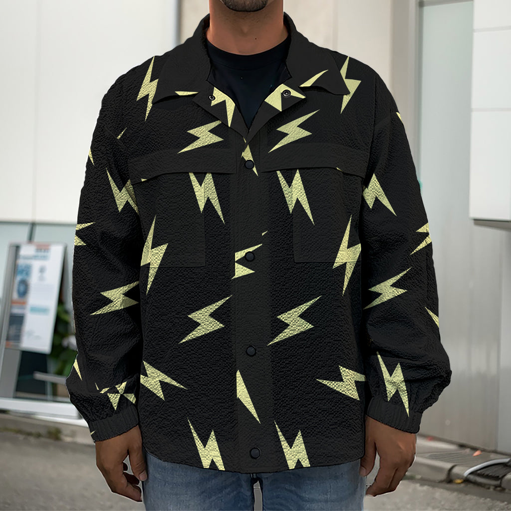 Black And Yellow Lightning Pattern Print Men's Shirt Jacket