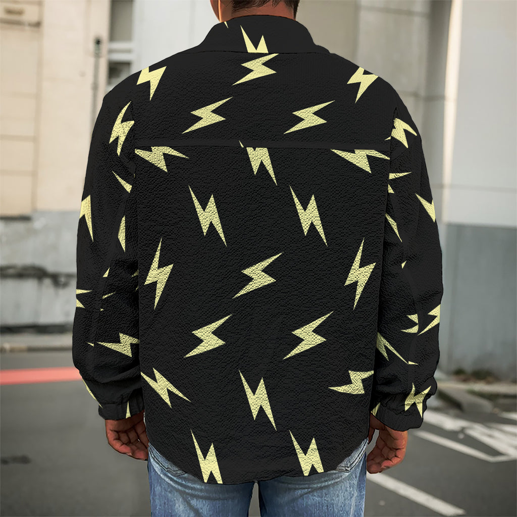Black And Yellow Lightning Pattern Print Men's Shirt Jacket