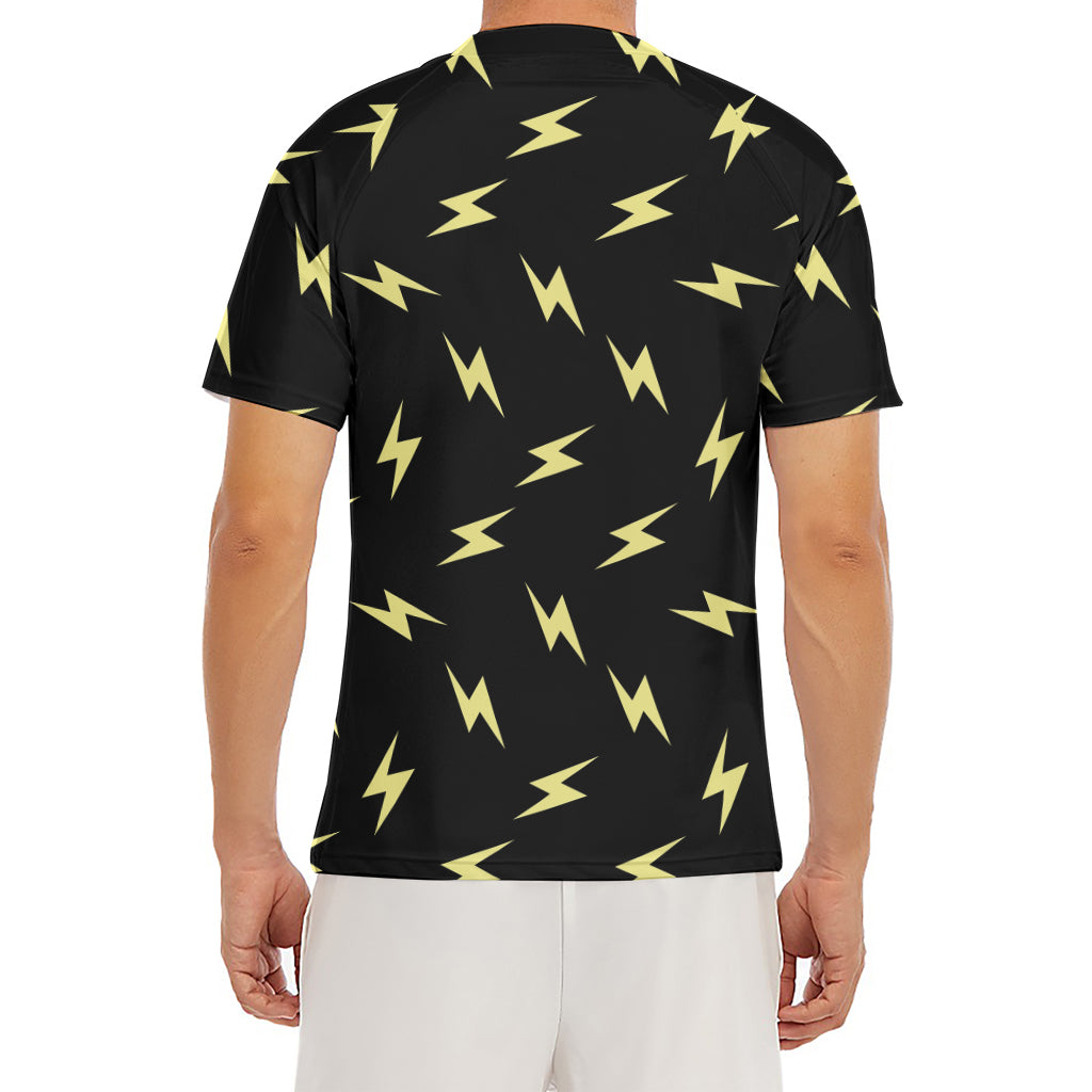 Black And Yellow Lightning Pattern Print Men's Short Sleeve Rash Guard