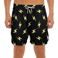 Black And Yellow Lightning Pattern Print Men's Split Running Shorts