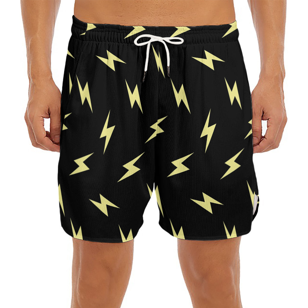 Black And Yellow Lightning Pattern Print Men's Split Running Shorts