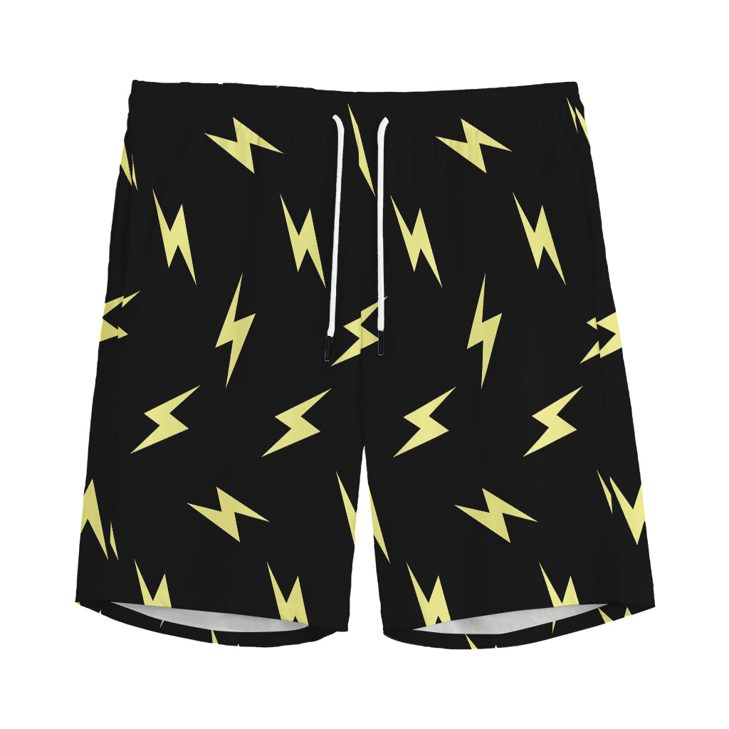 Black And Yellow Lightning Pattern Print Men's Sports Shorts