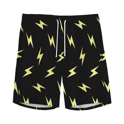 Black And Yellow Lightning Pattern Print Men's Sports Shorts
