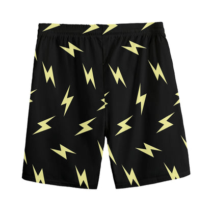 Black And Yellow Lightning Pattern Print Men's Sports Shorts