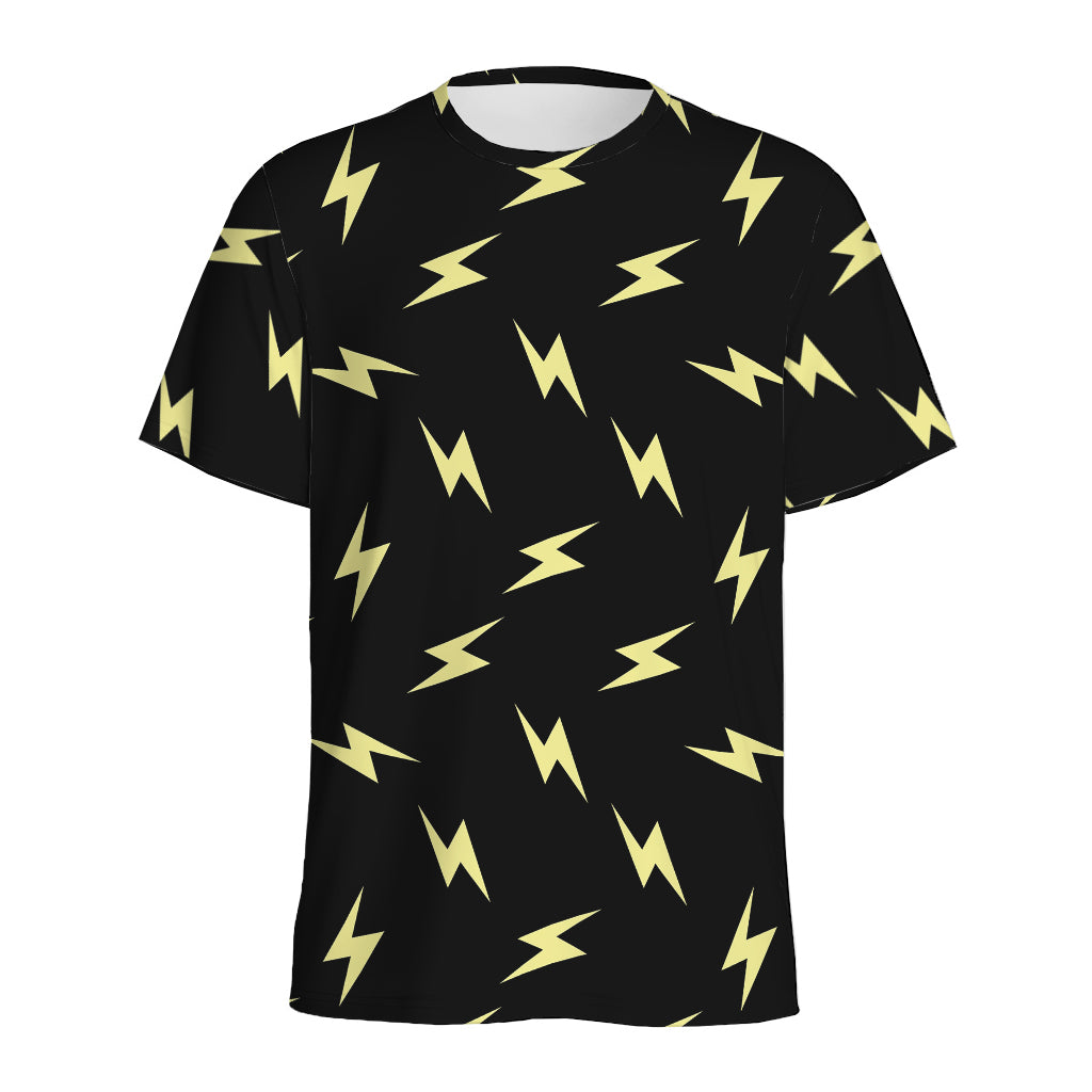 Black And Yellow Lightning Pattern Print Men's Sports T-Shirt