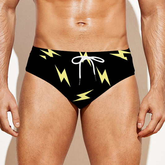Black And Yellow Lightning Pattern Print Men's Swim Briefs