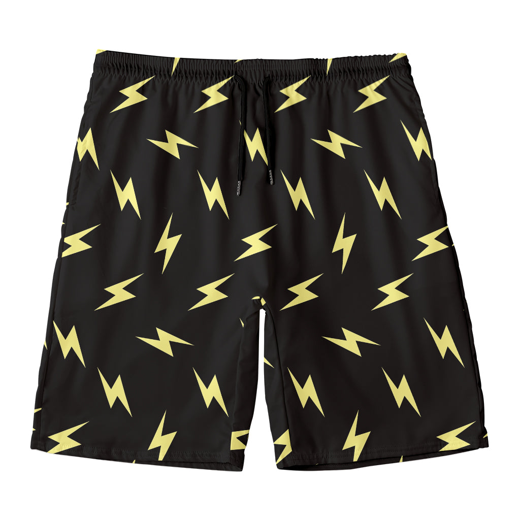 Black And Yellow Lightning Pattern Print Men's Swim Trunks