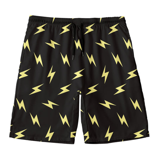Black And Yellow Lightning Pattern Print Men's Swim Trunks
