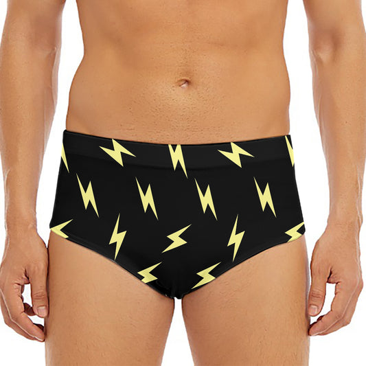 Black And Yellow Lightning Pattern Print Men's Triangle Swim Briefs