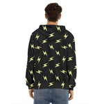 Black And Yellow Lightning Pattern Print Men's Velvet Pullover Hoodie