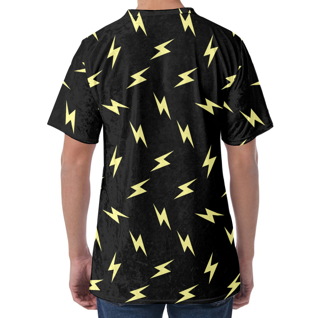 Black And Yellow Lightning Pattern Print Men's Velvet T-Shirt