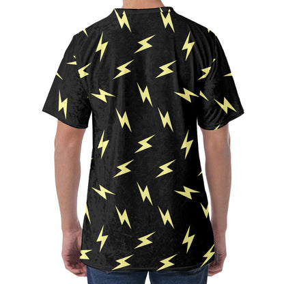 Black And Yellow Lightning Pattern Print Men's Velvet T-Shirt