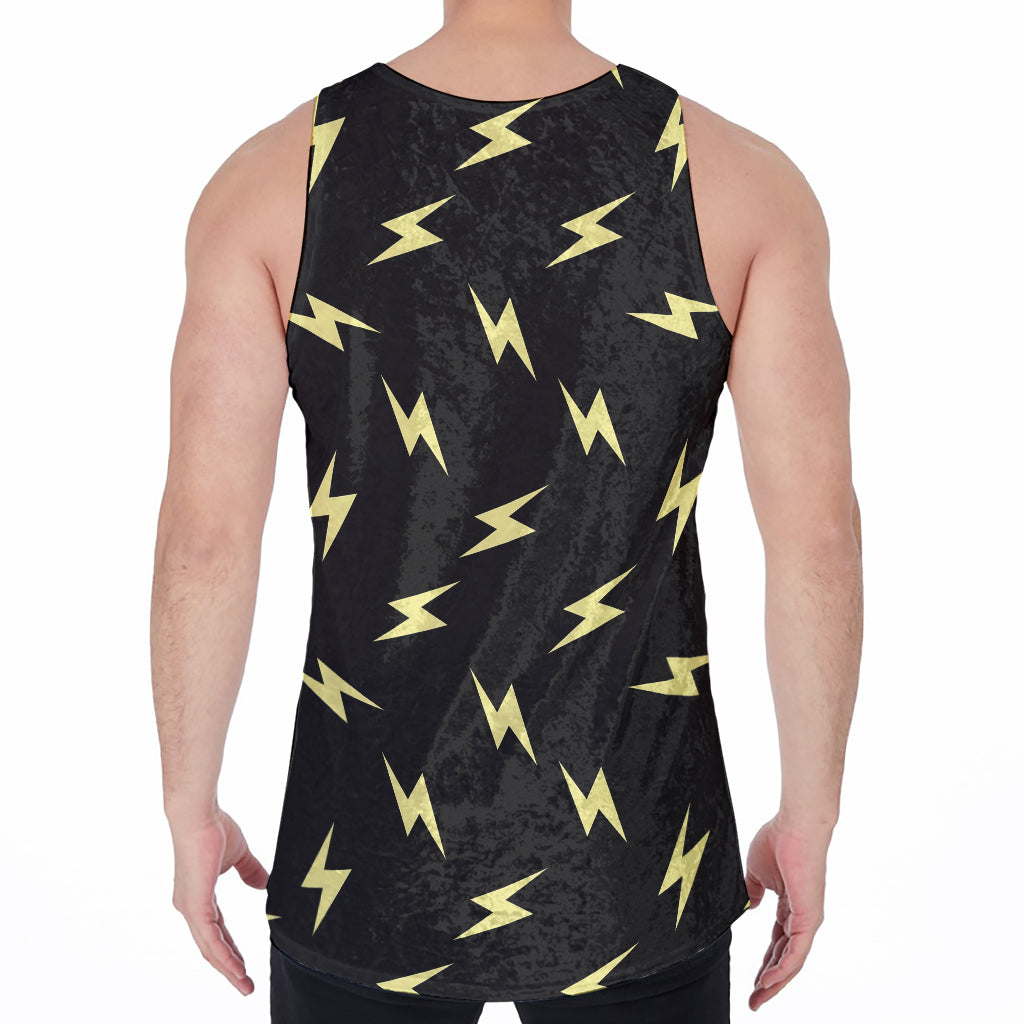 Black And Yellow Lightning Pattern Print Men's Velvet Tank Top