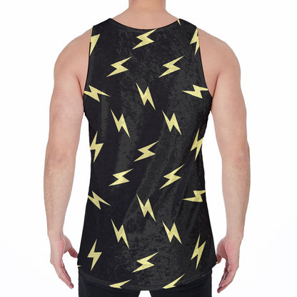 Black And Yellow Lightning Pattern Print Men's Velvet Tank Top