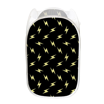 Black And Yellow Lightning Pattern Print Mesh Laundry Hamper