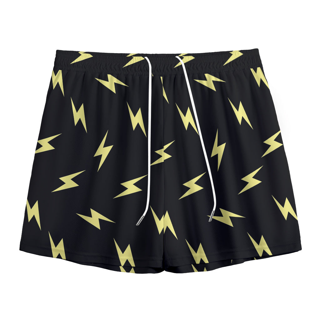 Black And Yellow Lightning Pattern Print Mesh Shorts