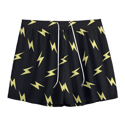 Black And Yellow Lightning Pattern Print Mesh Shorts