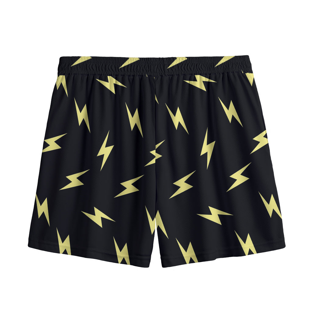 Black And Yellow Lightning Pattern Print Mesh Shorts