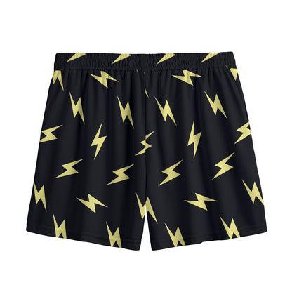 Black And Yellow Lightning Pattern Print Mesh Shorts