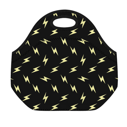 Black And Yellow Lightning Pattern Print Neoprene Lunch Bag