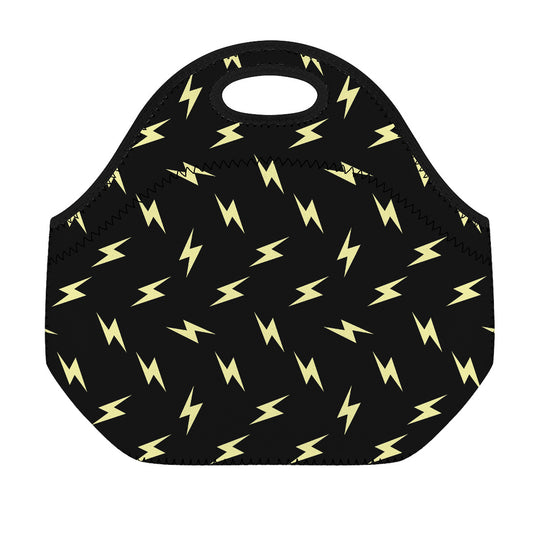 Black And Yellow Lightning Pattern Print Neoprene Lunch Bag