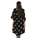Black And Yellow Lightning Pattern Print Open Front Beach Cover Up