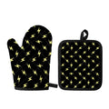 Black And Yellow Lightning Pattern Print Oven Mitt And Pot Holder Set
