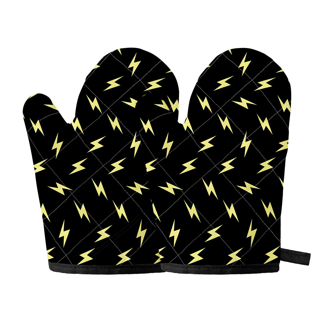 Black And Yellow Lightning Pattern Print Oven Mitts