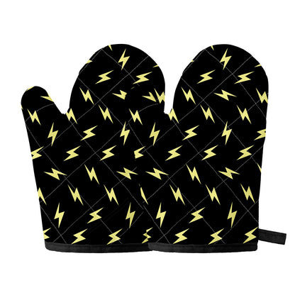 Black And Yellow Lightning Pattern Print Oven Mitts