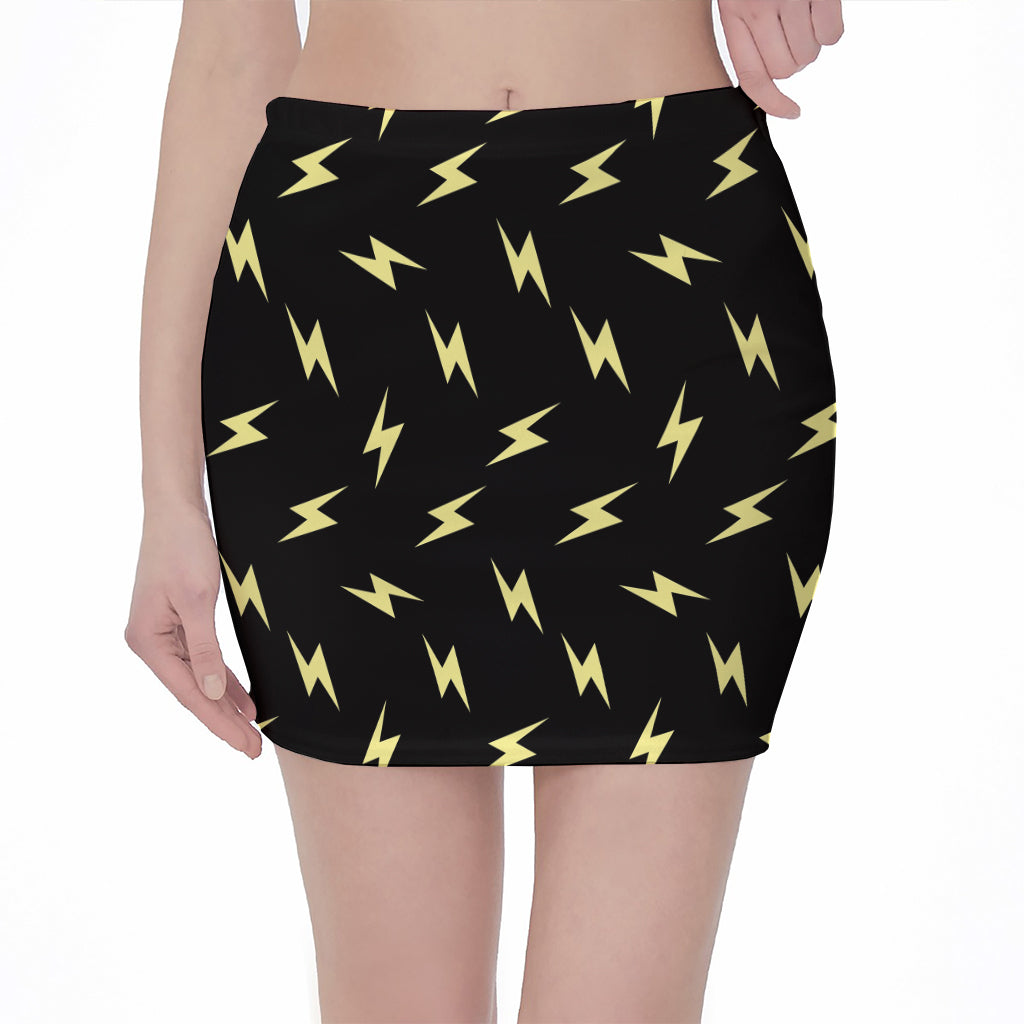 Black And Yellow Lightning Pattern Print Pencil Mini Skirt