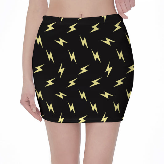 Black And Yellow Lightning Pattern Print Pencil Mini Skirt
