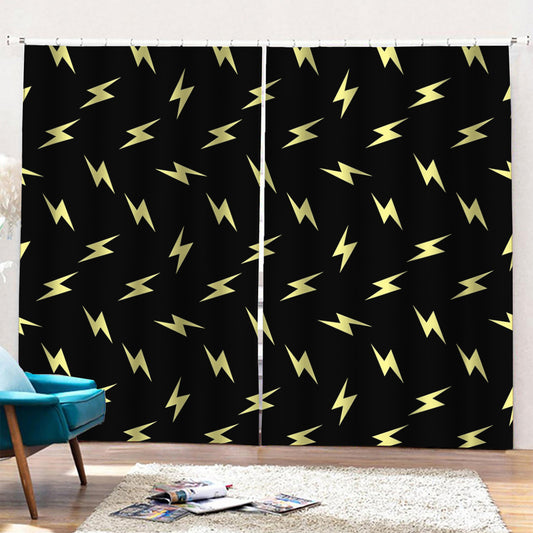 Black And Yellow Lightning Pattern Print Pencil Pleat Curtains