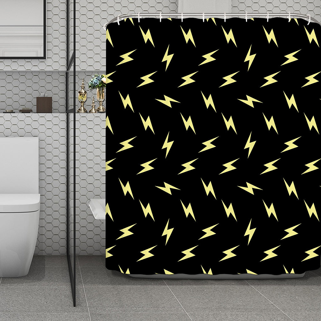 Black And Yellow Lightning Pattern Print Polyester Shower Curtain