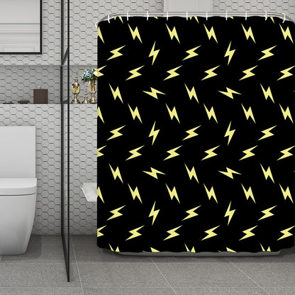 Black And Yellow Lightning Pattern Print Polyester Shower Curtain