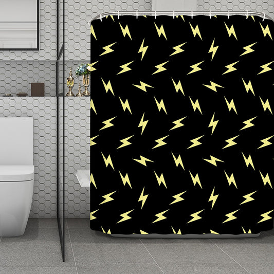 Black And Yellow Lightning Pattern Print Polyester Shower Curtain