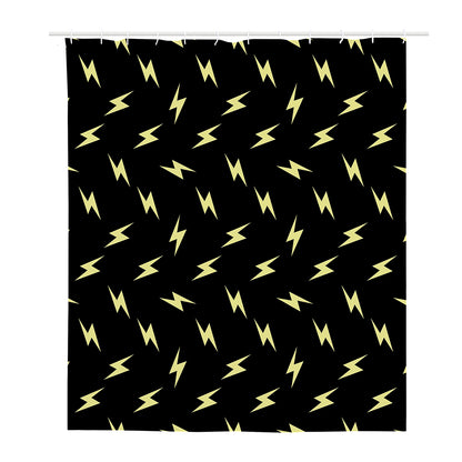Black And Yellow Lightning Pattern Print Polyester Shower Curtain