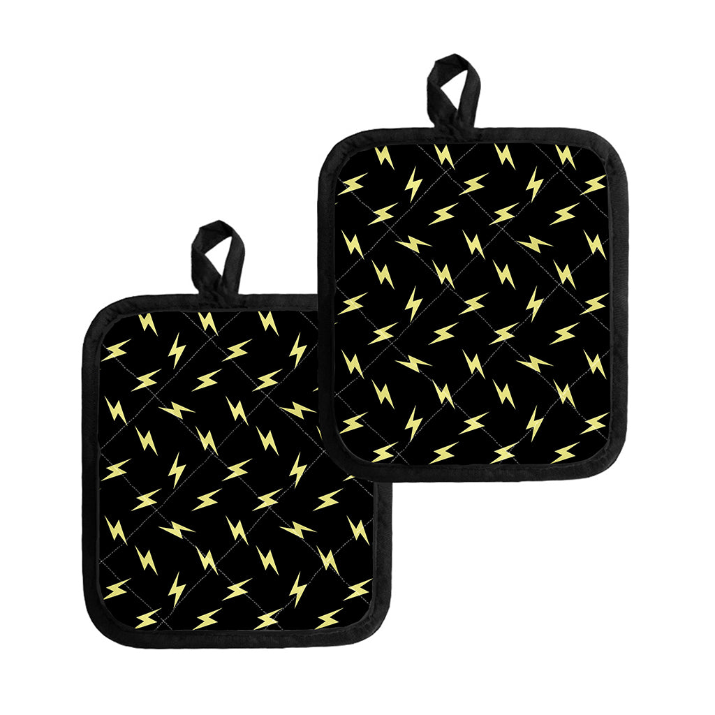 Black And Yellow Lightning Pattern Print Pot Holders