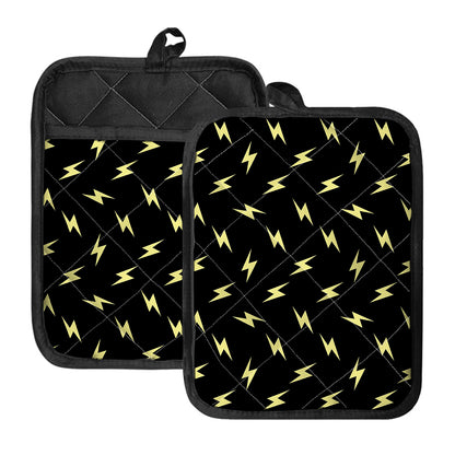 Black And Yellow Lightning Pattern Print Pot Holders With Pocket