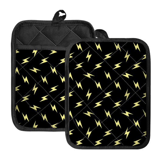 Black And Yellow Lightning Pattern Print Pot Holders With Pocket