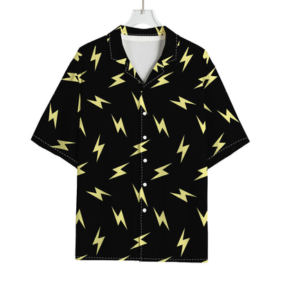 Black And Yellow Lightning Pattern Print Rayon Hawaiian Shirt