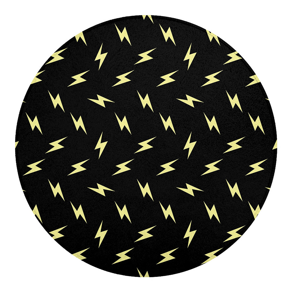 Black And Yellow Lightning Pattern Print Round Blanket