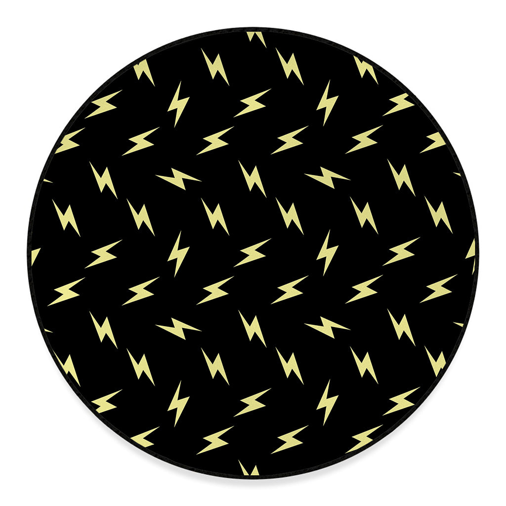 Black And Yellow Lightning Pattern Print Round Floor Mat