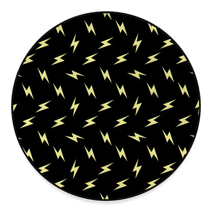Black And Yellow Lightning Pattern Print Round Floor Mat